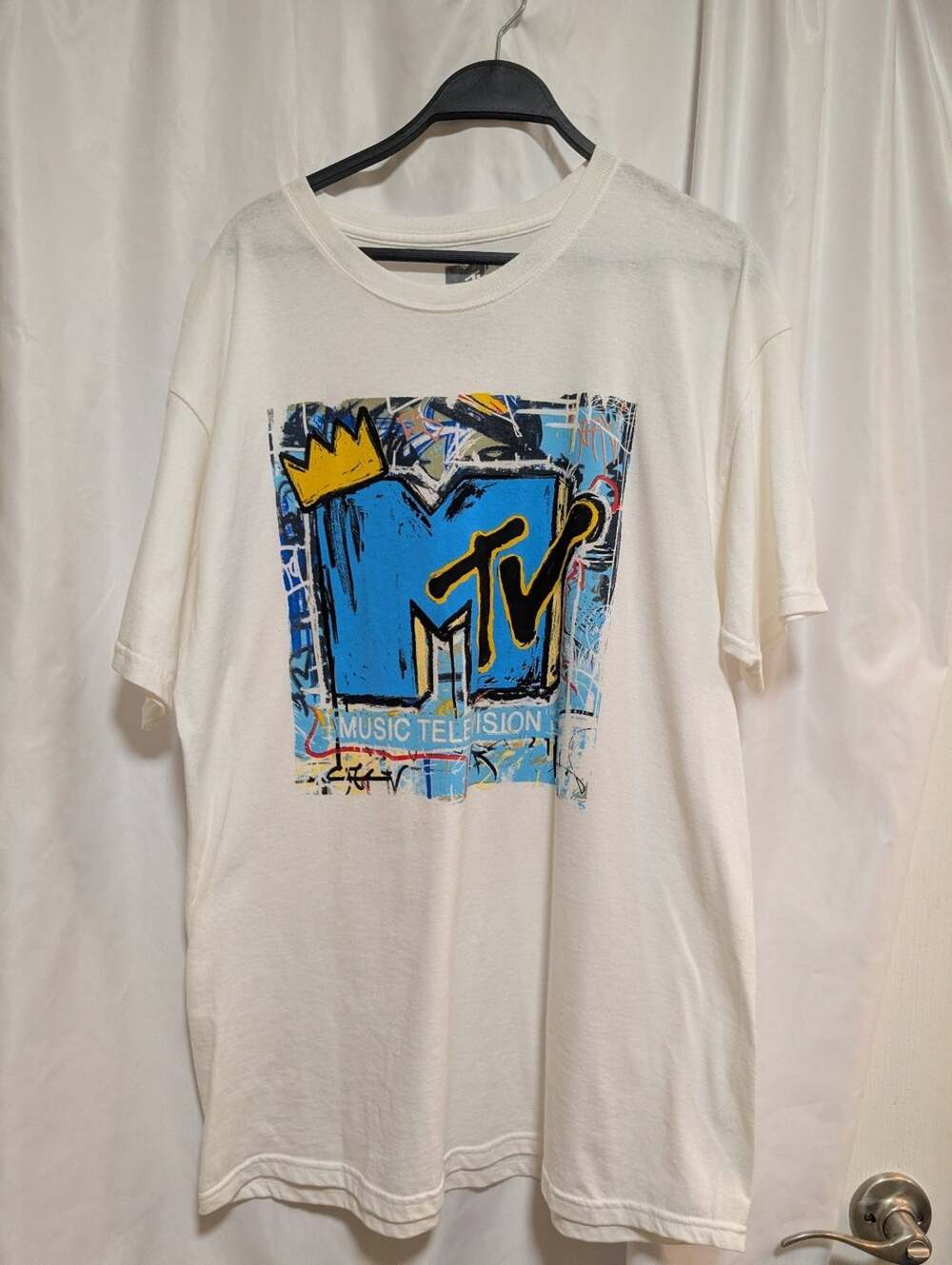MTV Music Television Abstract Graffiti Logo T-Shirt Adult White Size L 100%